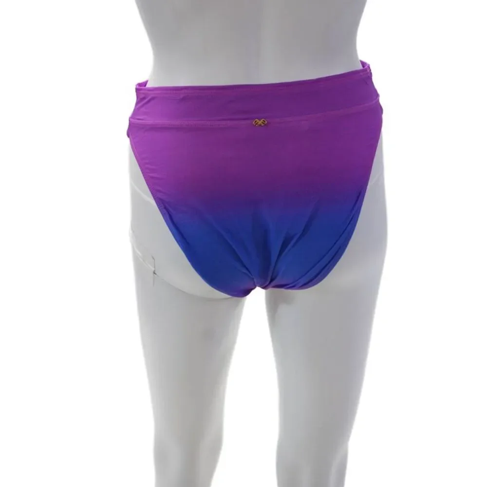Pily Q Womens Stretch Ombre High Cut Bikini Bottoms Purple Size M